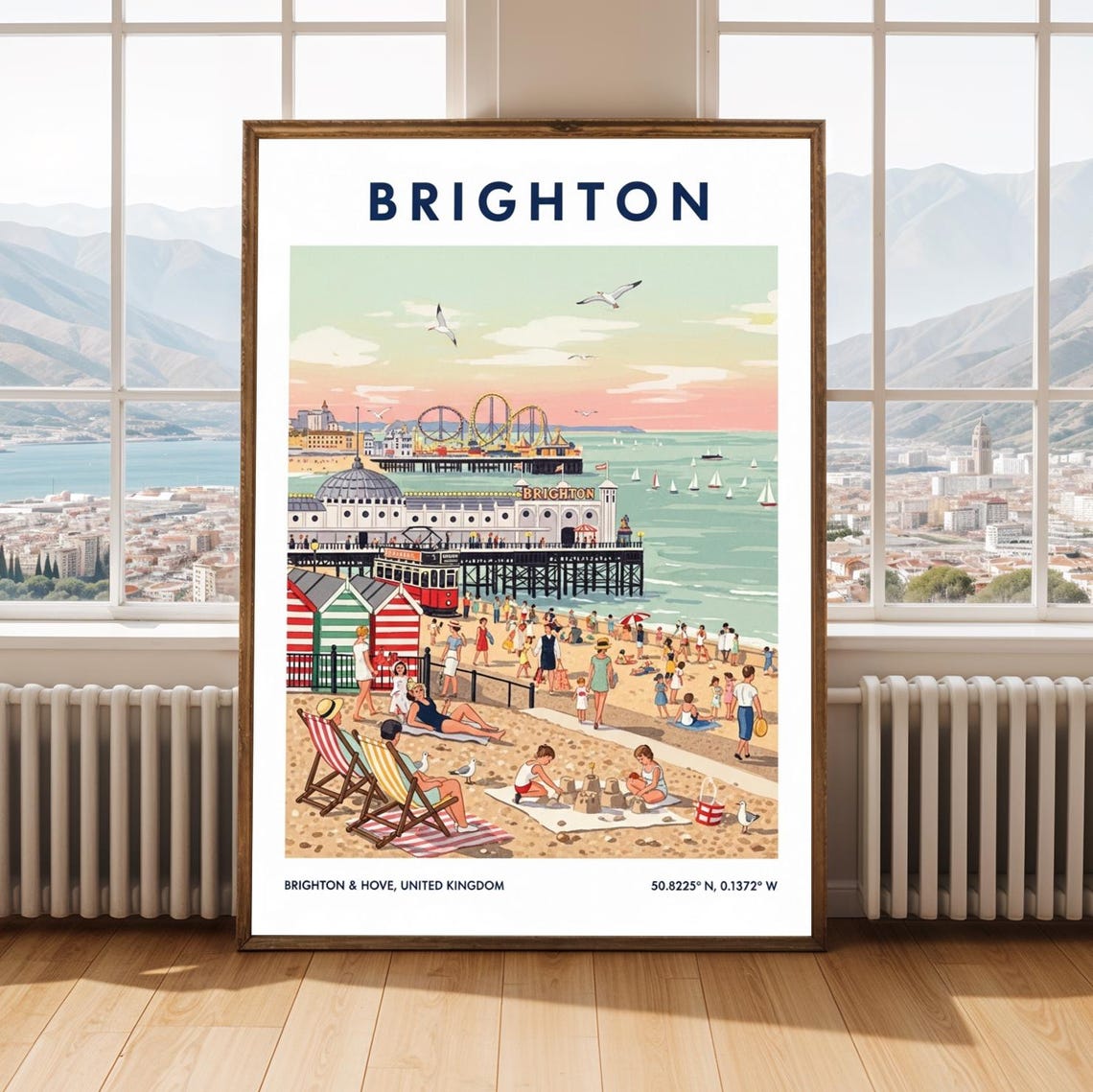 Brighton Palace Pier Seaside Funfair Retro British Beach Poster Art