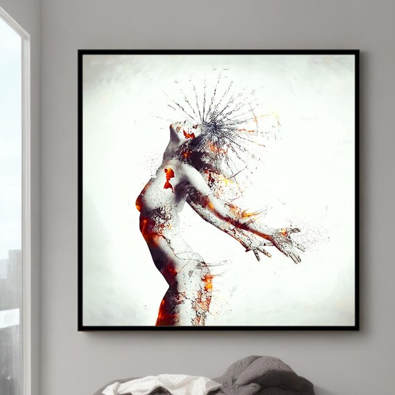 Abstract Woman Figure Dissolving Red Ink Splash Artistic Poster