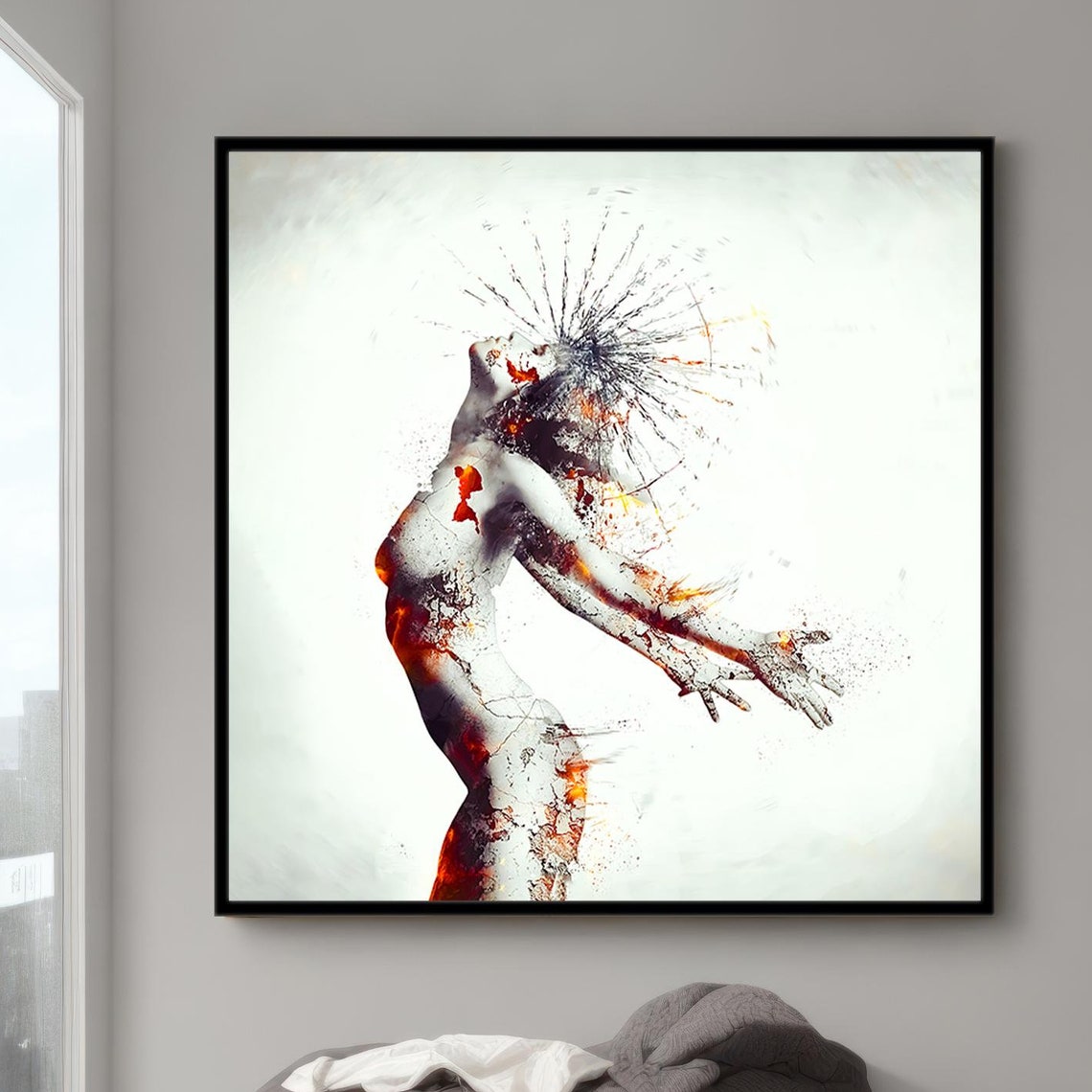 Abstract Woman Figure Dissolving Red Ink Splash Artistic Poster