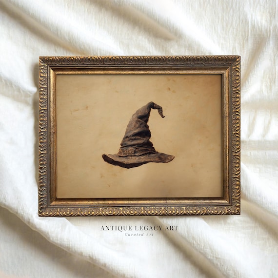 Vintage Witch Hat Painting Print Gothic Halloween Wall Art