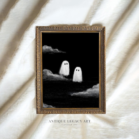 Halloween Cute Ghosts Painting Print Spooky Night Sky