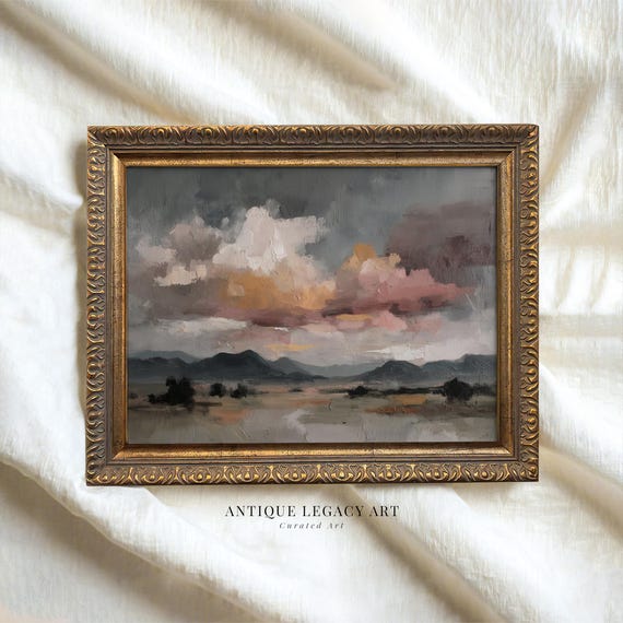 Autumn Sunset Landscape Painting Print Rustic Fall Mountain Lake