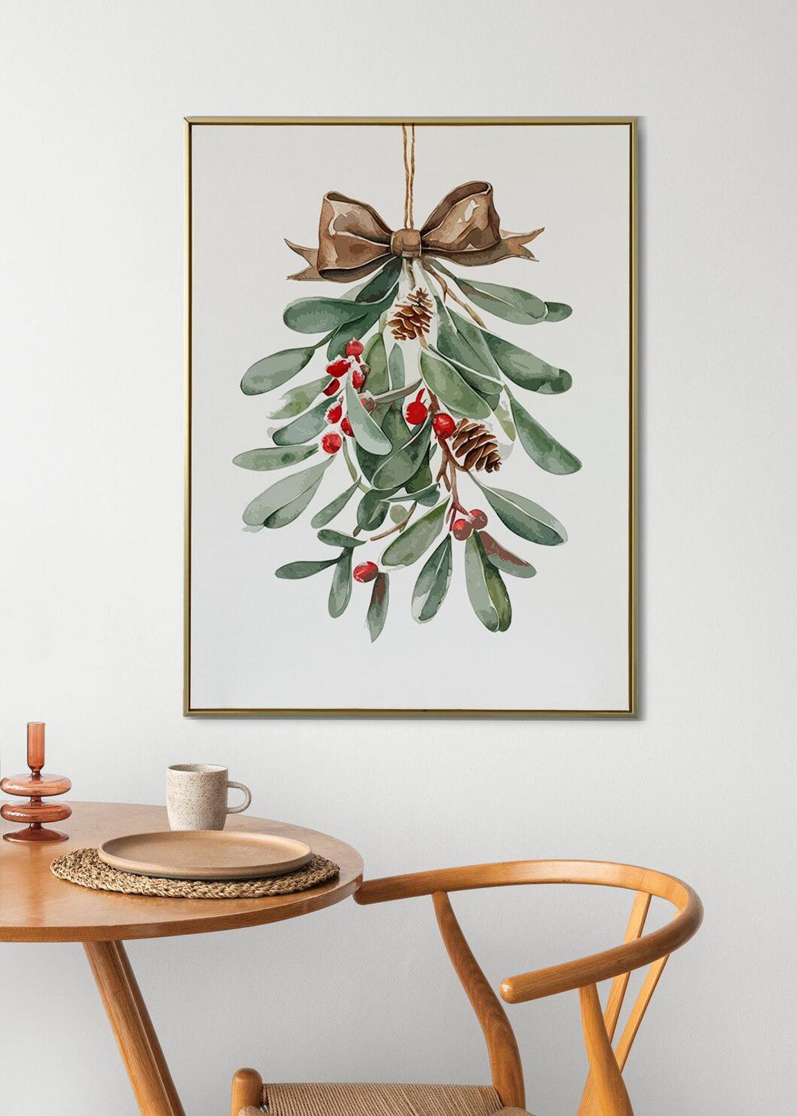 Rustic Watercolor Mistletoe with Brown Bow Farmhouse Christmas Poster - Image 3