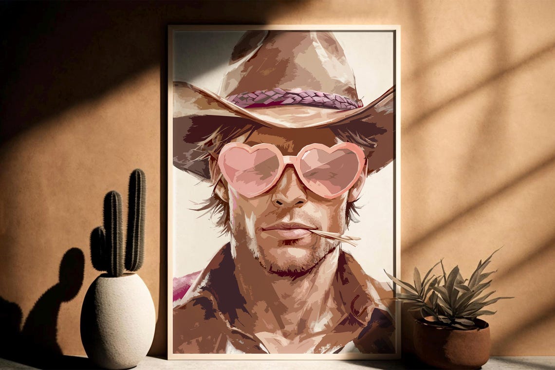 Cowboy with Pink Heart Sunglasses Cool Western Pop Art Style Poster - Image 3