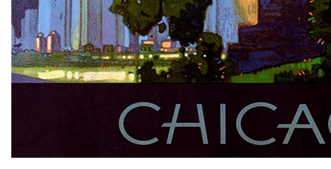 Chicago Vintage Skyline Colonnade Art Deco Illinois Travel Poster - Image 2