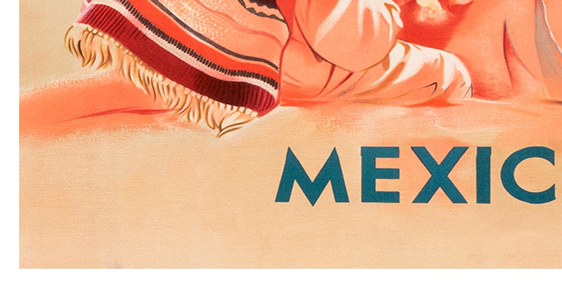 Mexico Vintage Air France Mayan Pyramid Stone Carving Travel Poster - Image 2