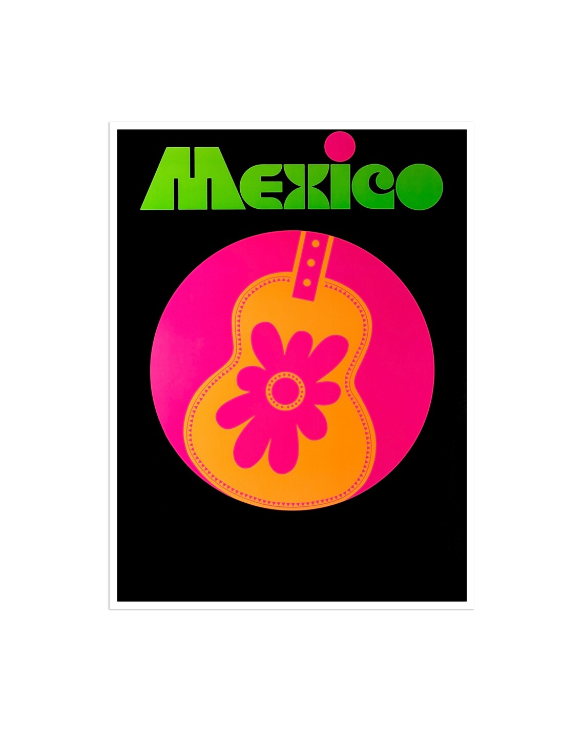 Mexico Neon Guitar Flower Music Vintage Pop Art Travel Poster