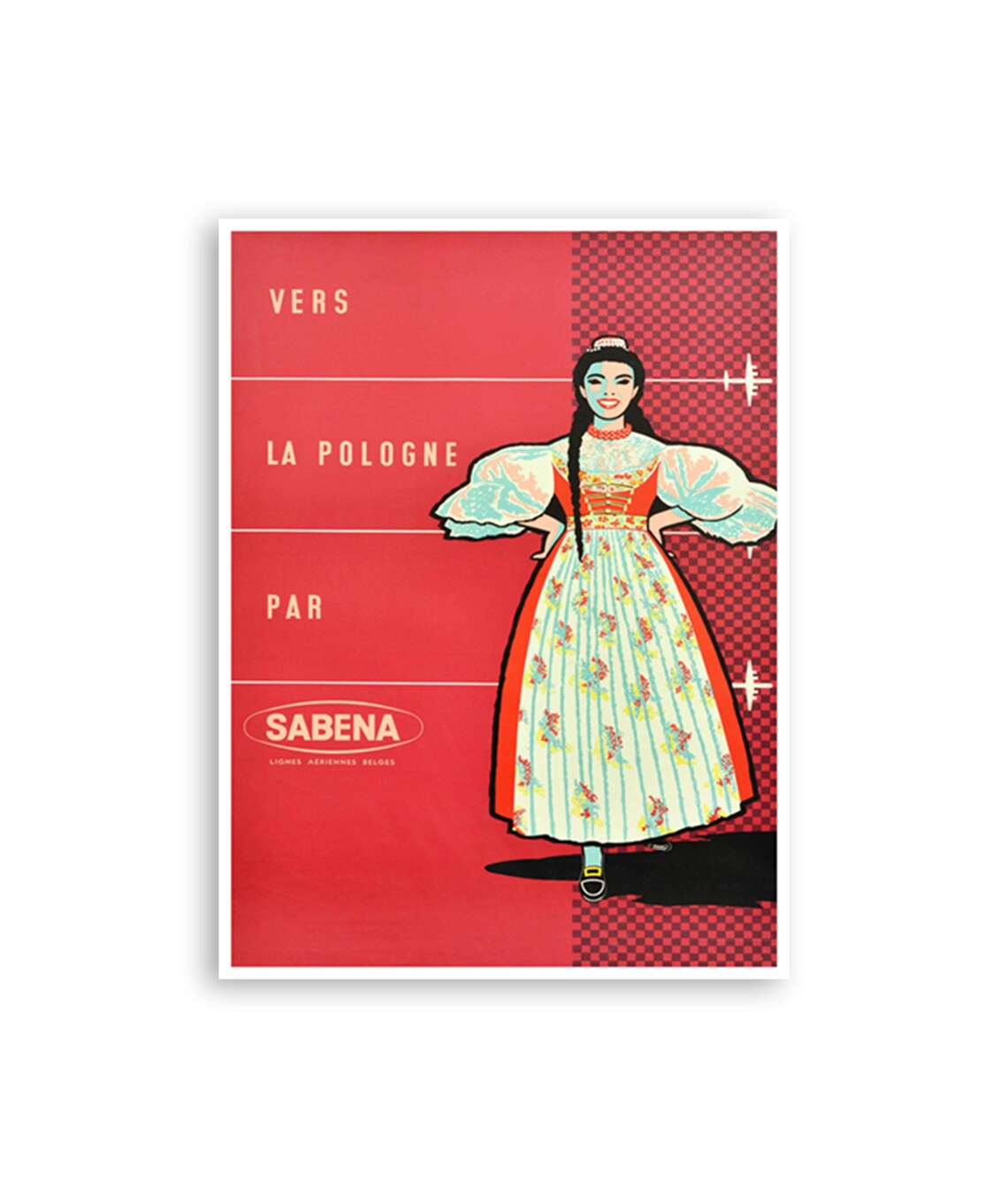 Sabena Vers La Pologne Folk Costume Woman Vintage Travel Poster