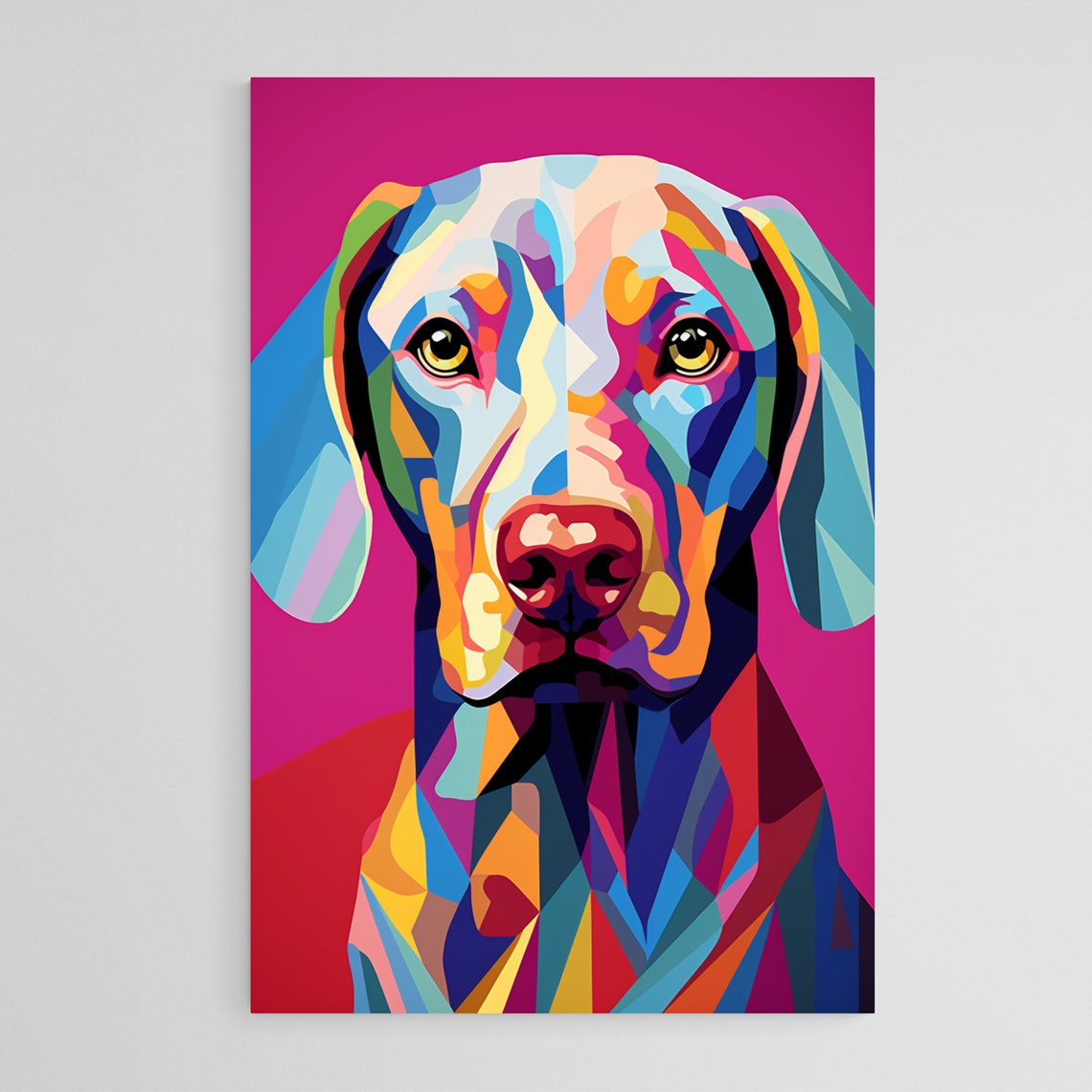 Geometric Weimaraner Pop Art Faceted Pink Dog Portrait Art Poster