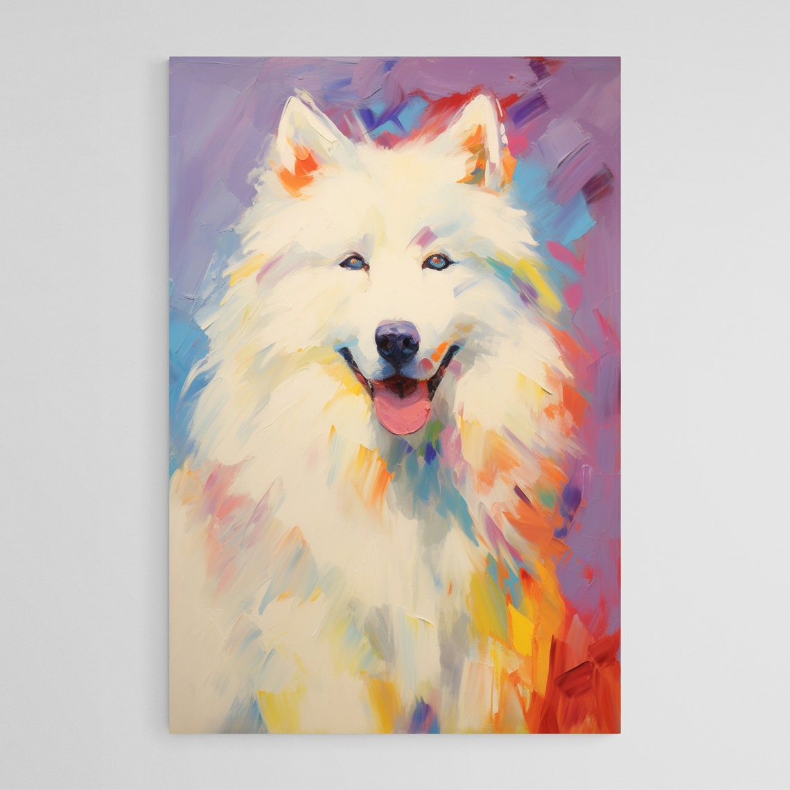 Smiling White Samoyed Colorful Rainbow Framed Dog Portrait Poster - Image 2