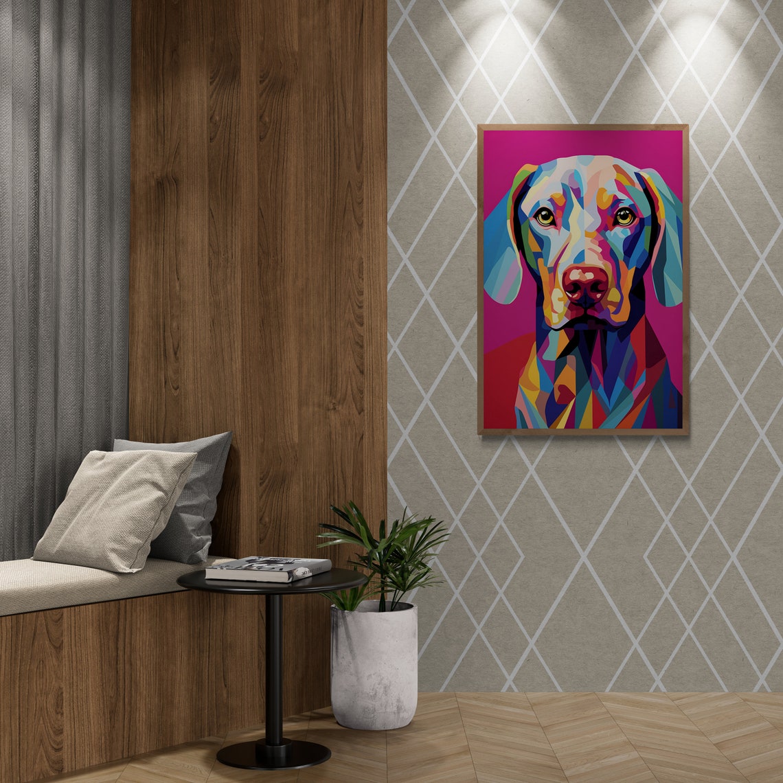 Geometric Weimaraner Pop Art Faceted Pink Dog Portrait Art Poster - Image 2