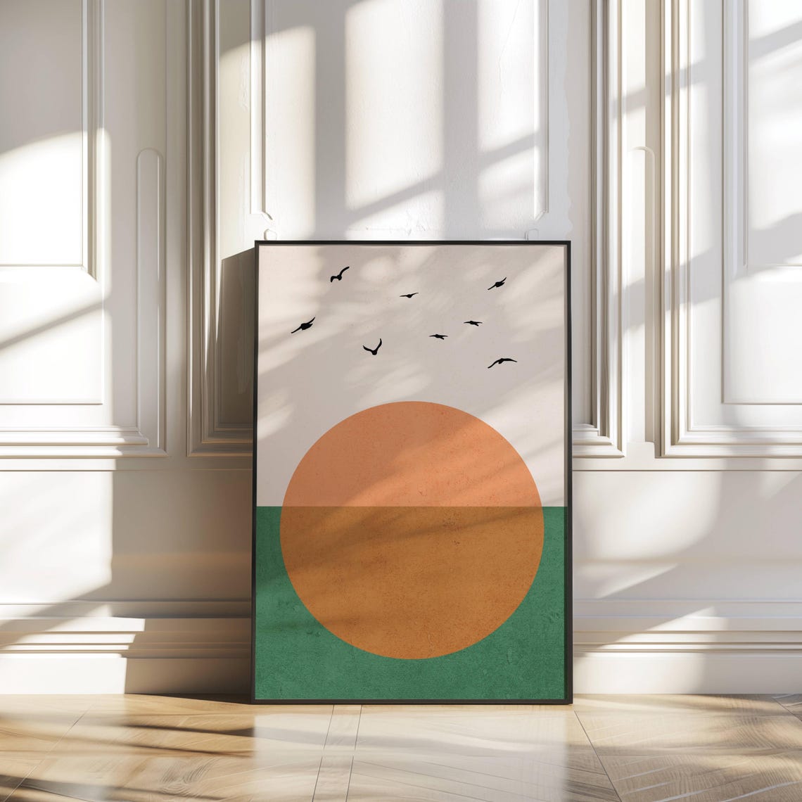 Minimalist Sunrise Over Sea Birds Japandi Abstract Sun Ocean Poster - Image 2
