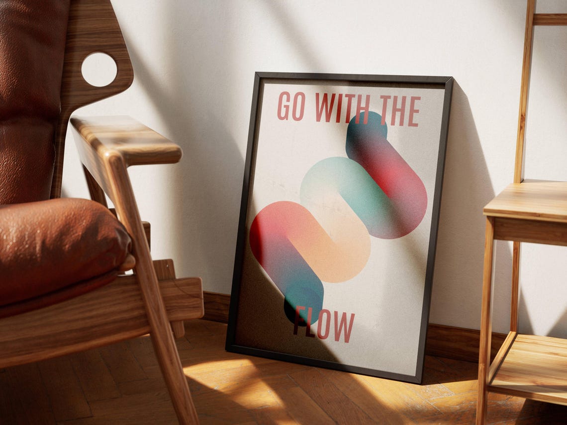 Go With The Flow Colorful Gradient Abstract Waves Motivational Poster - Image 4