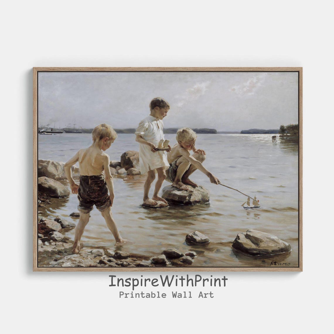 Albert Edelfelt Boys On The Shore 1884 Vintage Classic Art Print