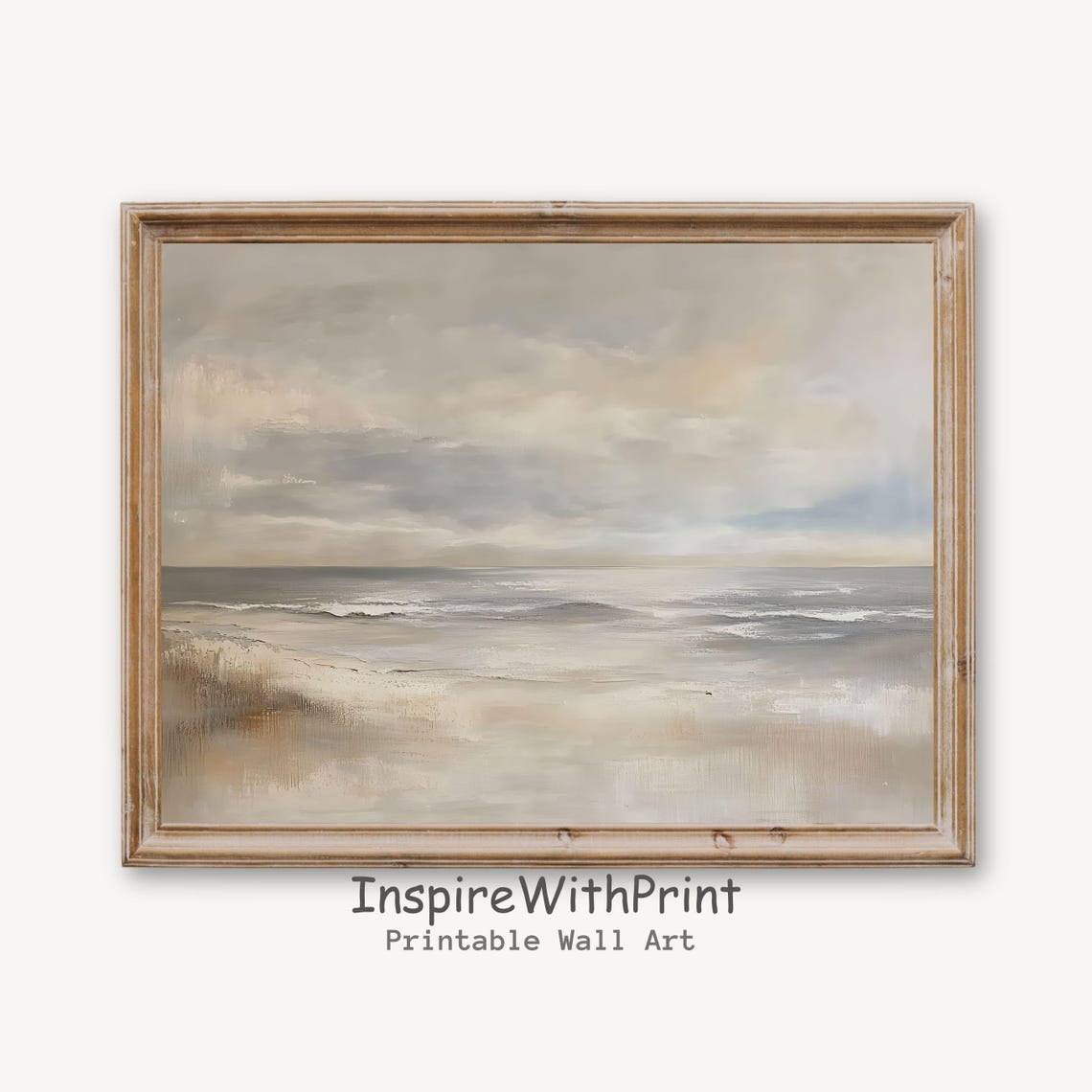 Neutral Beige Beach Soft Ocean Waves Minimal Coastal Art Print