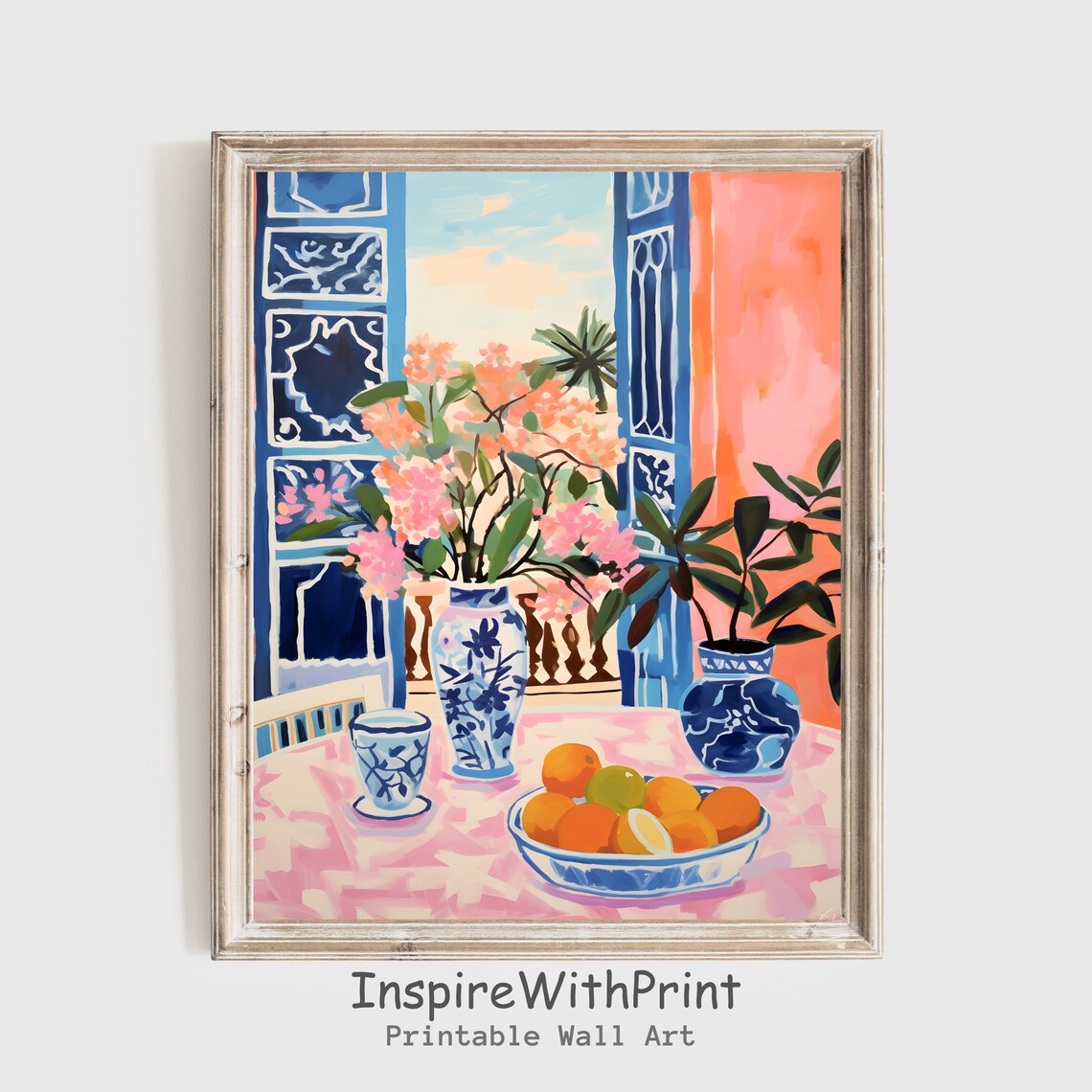 Matisse Inspired Colorful Still Life Fruit Oranges And Flowers Print