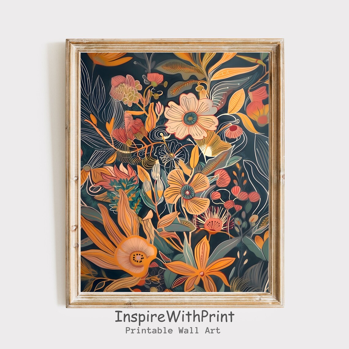 Dark Moody Terracotta Floral Botanical Rich Autumn Flower Art Poster