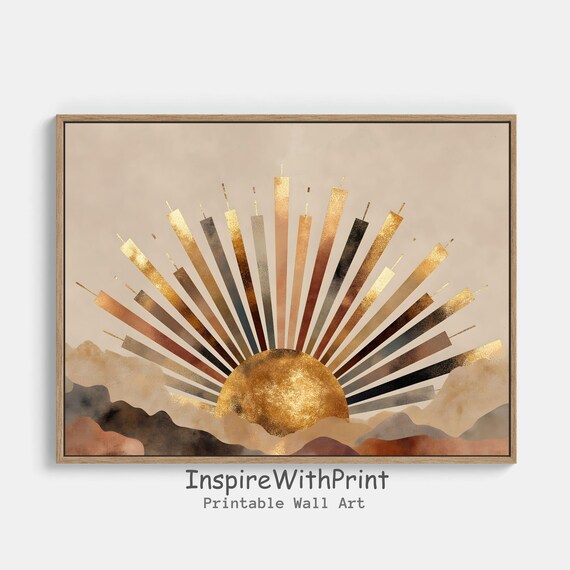 Boho Sun Print Horizontal Art Abstract Sunrise Midcentury Modern Earthtones Playroom Poster Nursery