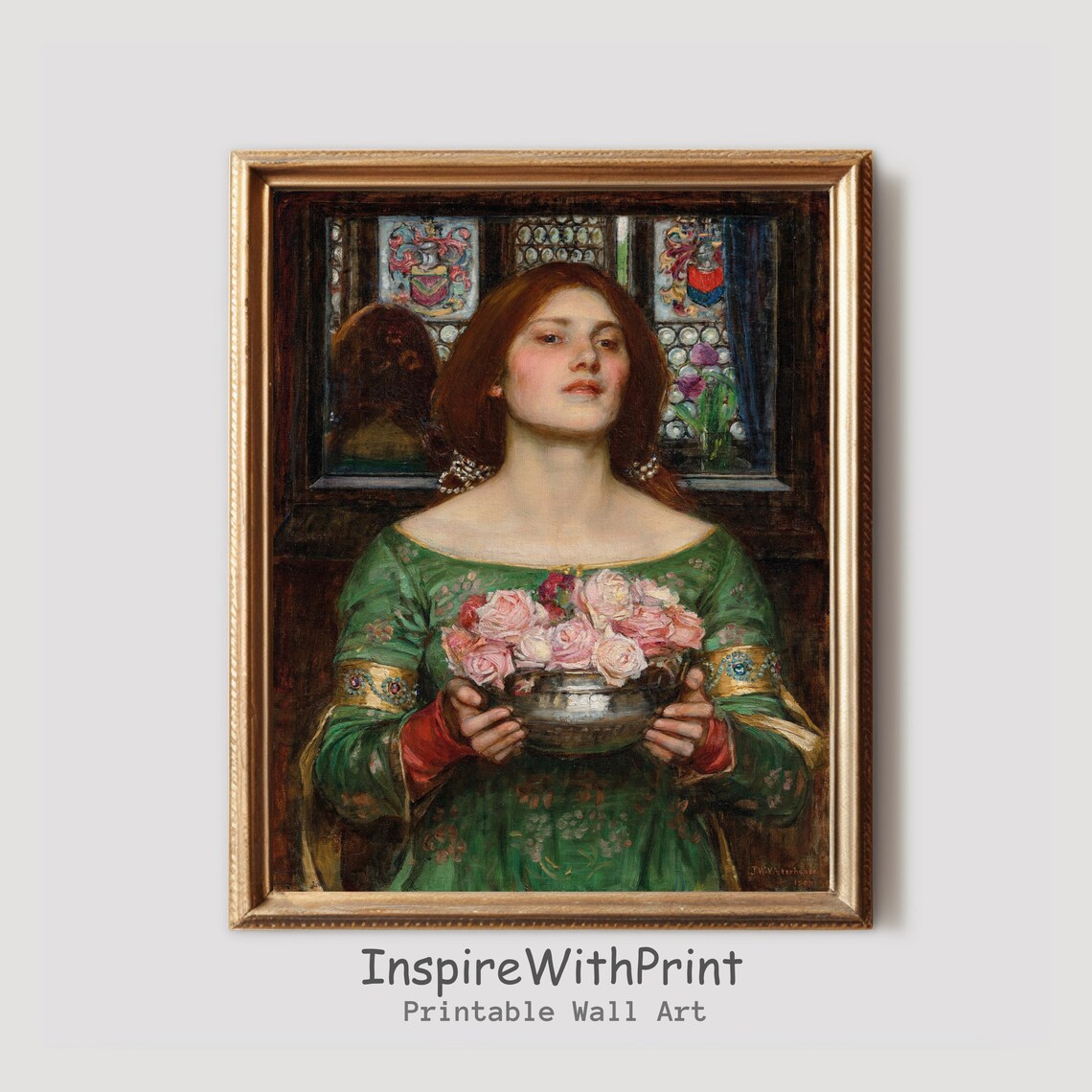 Woman Portrait With Roses, Moody Antique Art Print