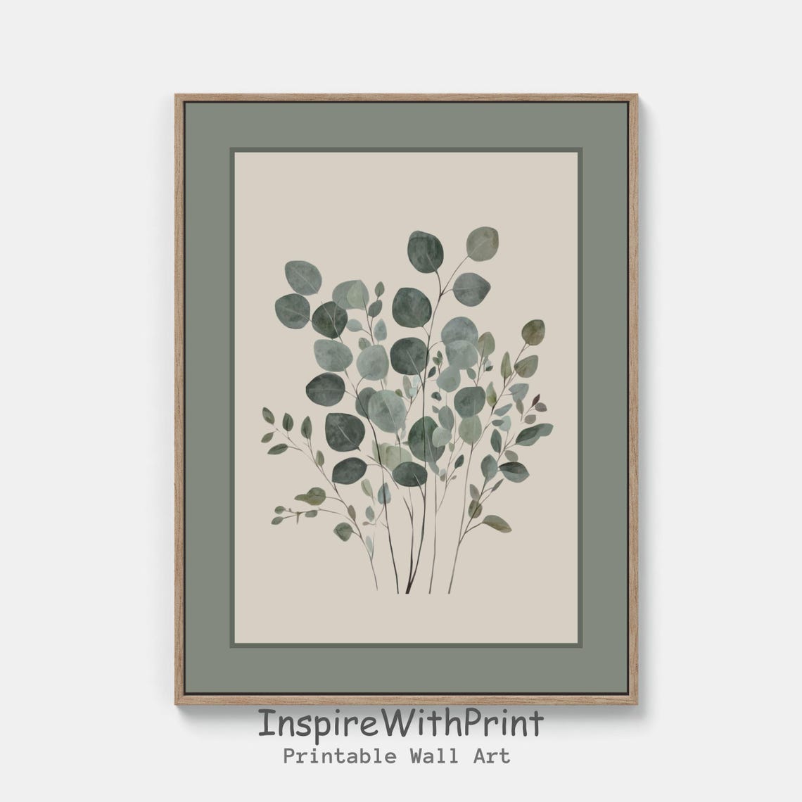 Eucalyptus Branches Sage Green Minimalist Botanical Watercolor Poster