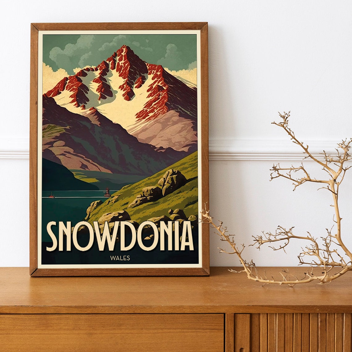 Snowdonia Wales Snow Capped Peak Mountain Vintage Travel Poster - Image 2