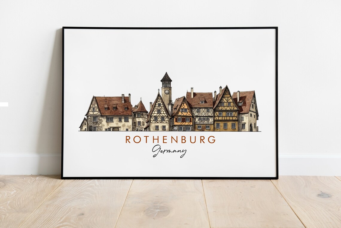 Rothenburg Germany Historic Half Timbered Houses Watercolor Poster
