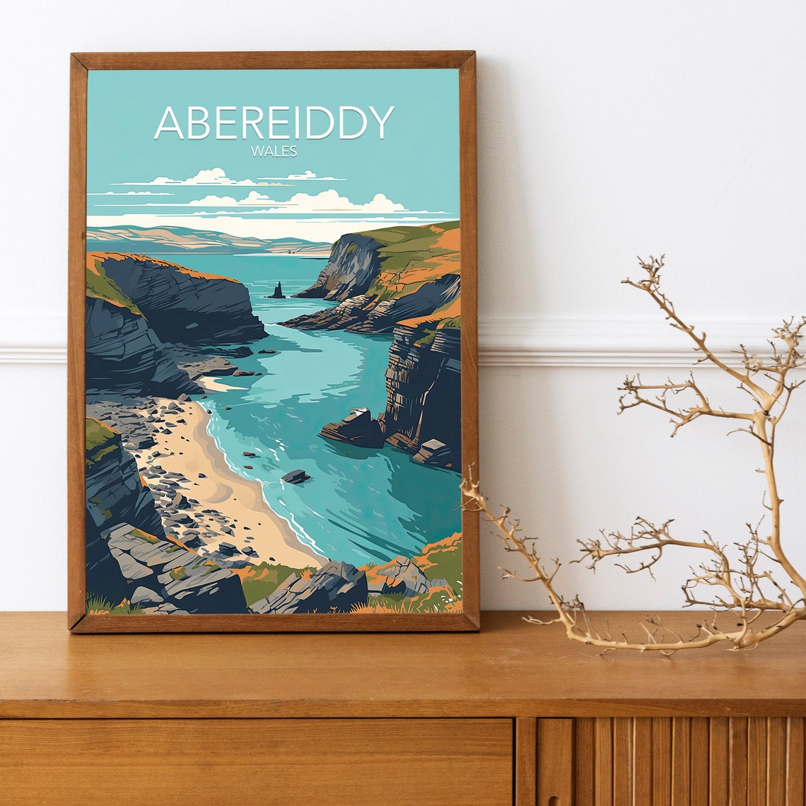 Abereiddy Wales Coastal Cliffs Cove Turquoise Sea Art Poster