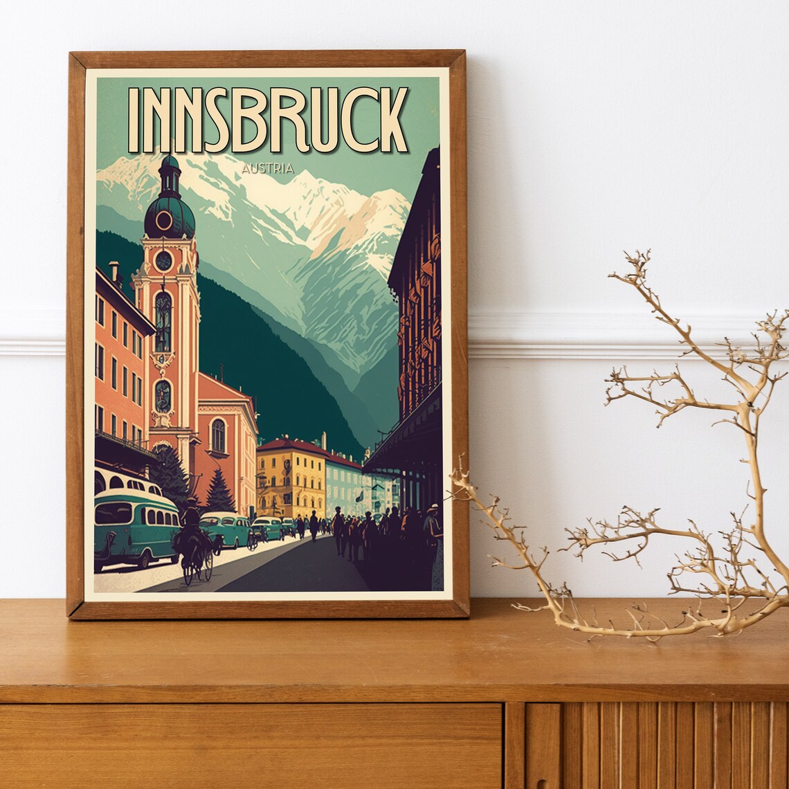Innsbruck Austria Alpine Mountains Old Town Vintage Travel Poster