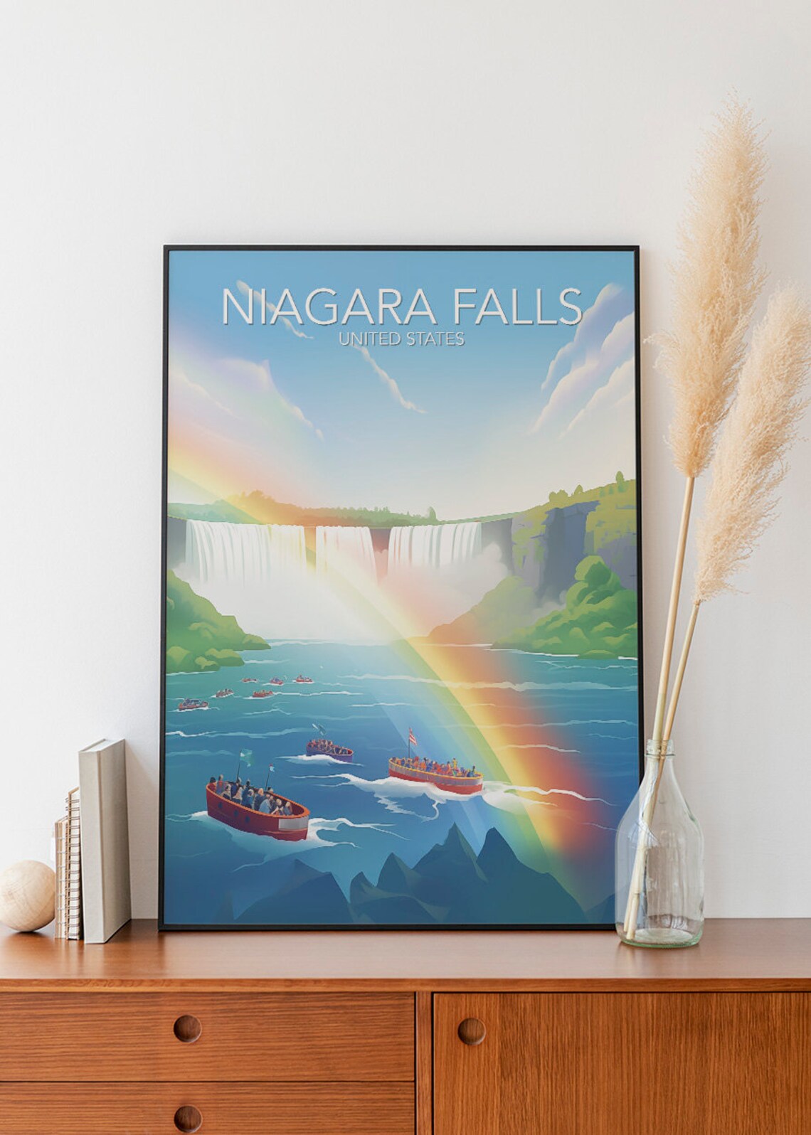 Niagara Falls Rainbow Waterfall Boats United States Travel Poster - Image 2