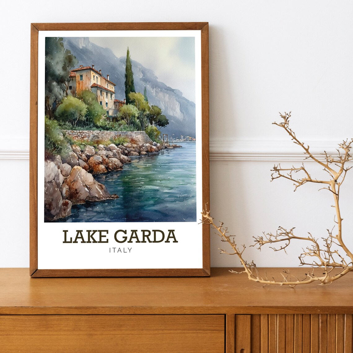 Lake Garda Italy Lakeside Villa Watercolor Art Travel Poster - Image 2