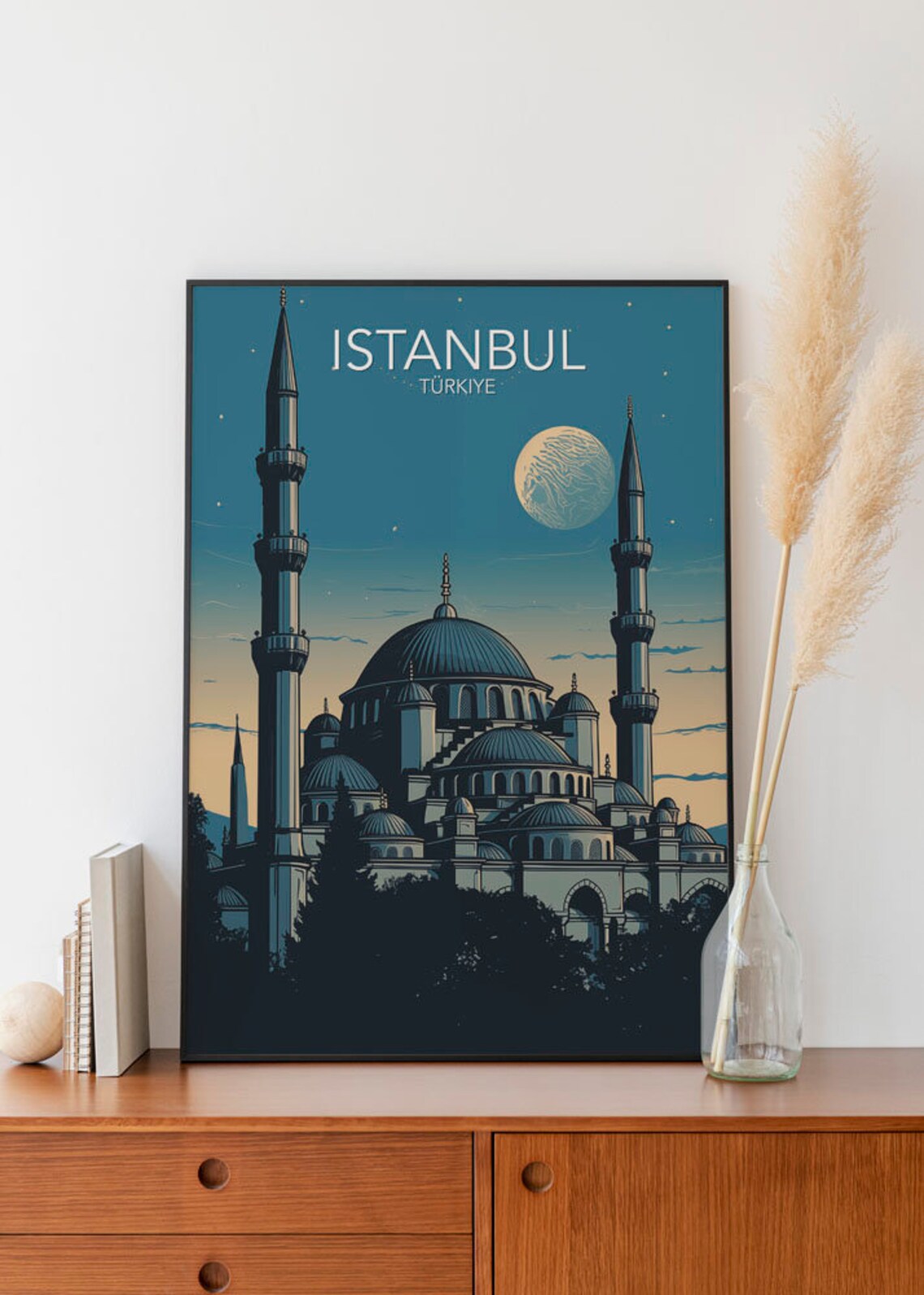 Istanbul Blue Mosque Moonlit Minarets Türkiye Vintage Travel Poster - Image 2