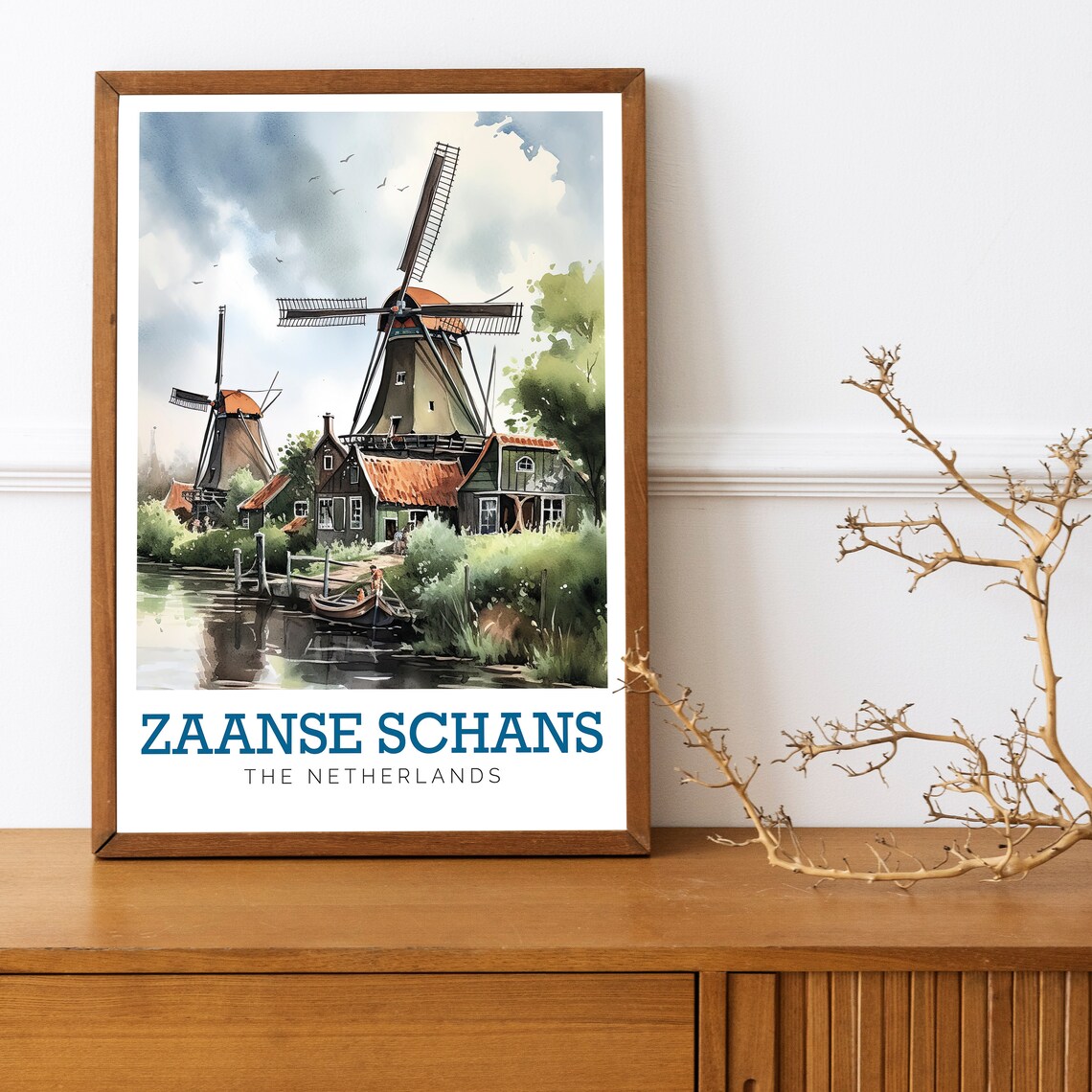 Zaanse Schans Netherlands Dutch Windmills Watercolor Travel Poster - Image 2