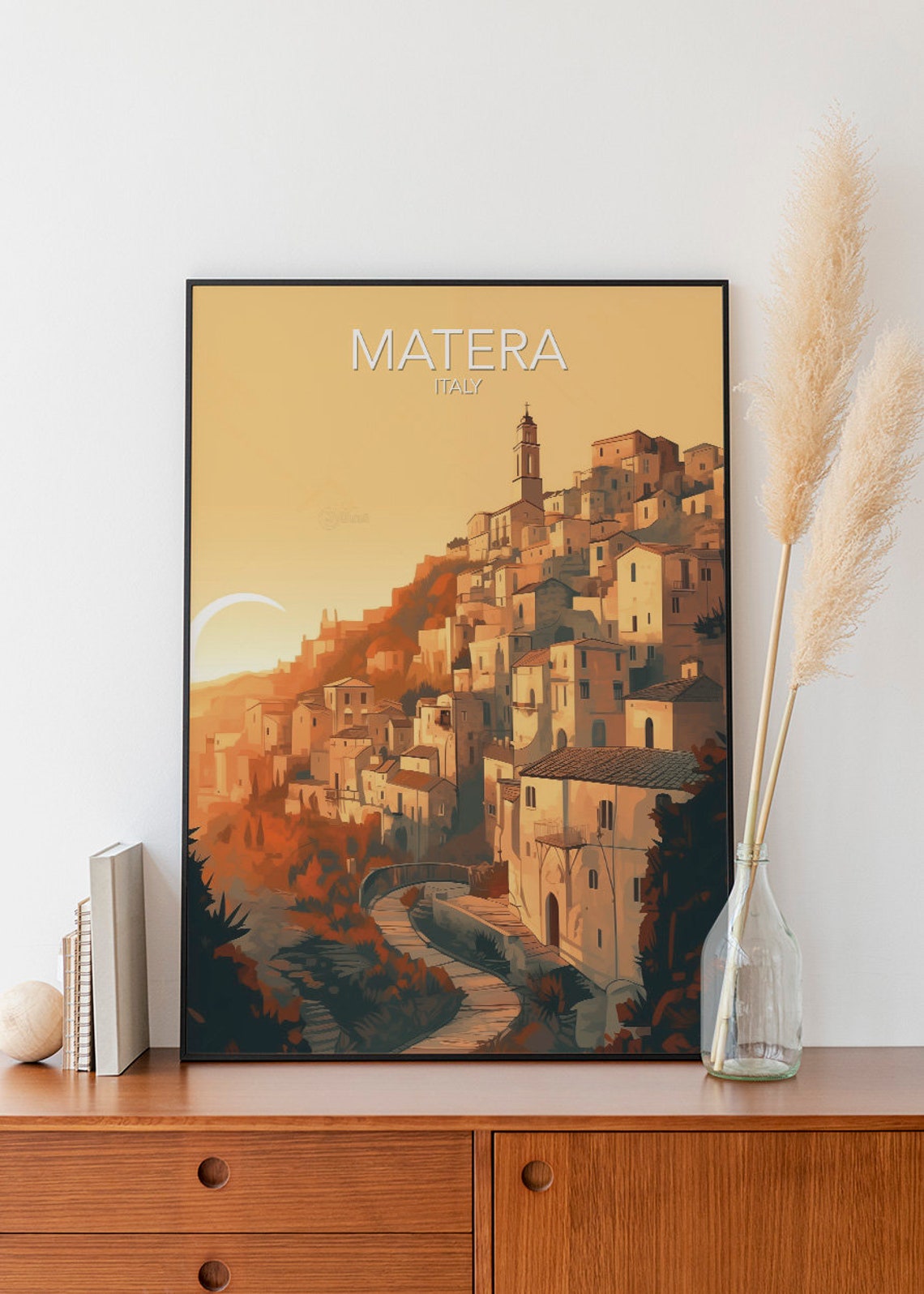 Matera Ancient Stone Hill Town Italy Sunset Vintage Travel Poster - Image 2