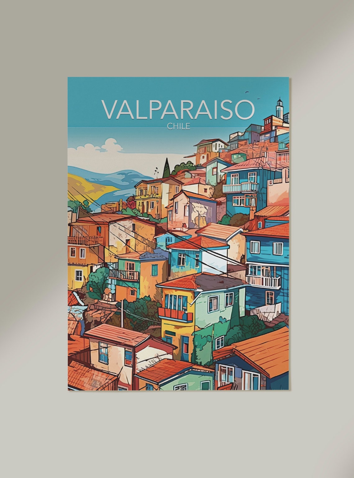 Valparaiso Chile Colorful Hillside Houses Modern Travel Poster - Image 2