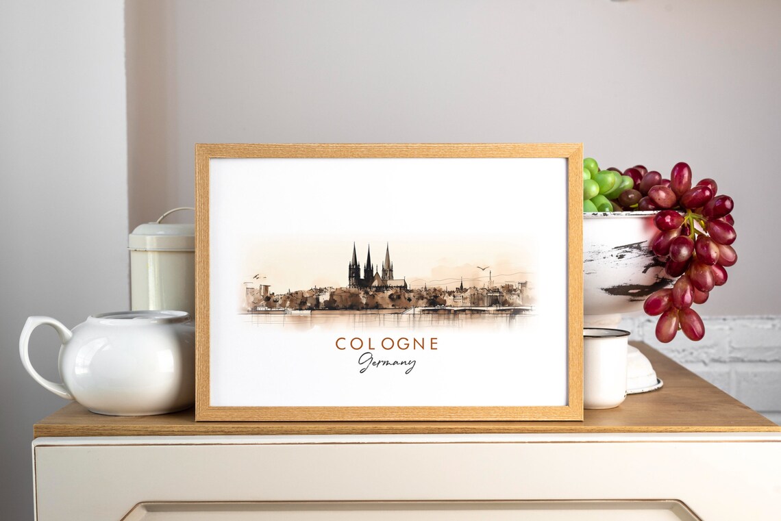 Cologne Germany Cathedral Skyline Ink Watercolor City Poster - Image 3