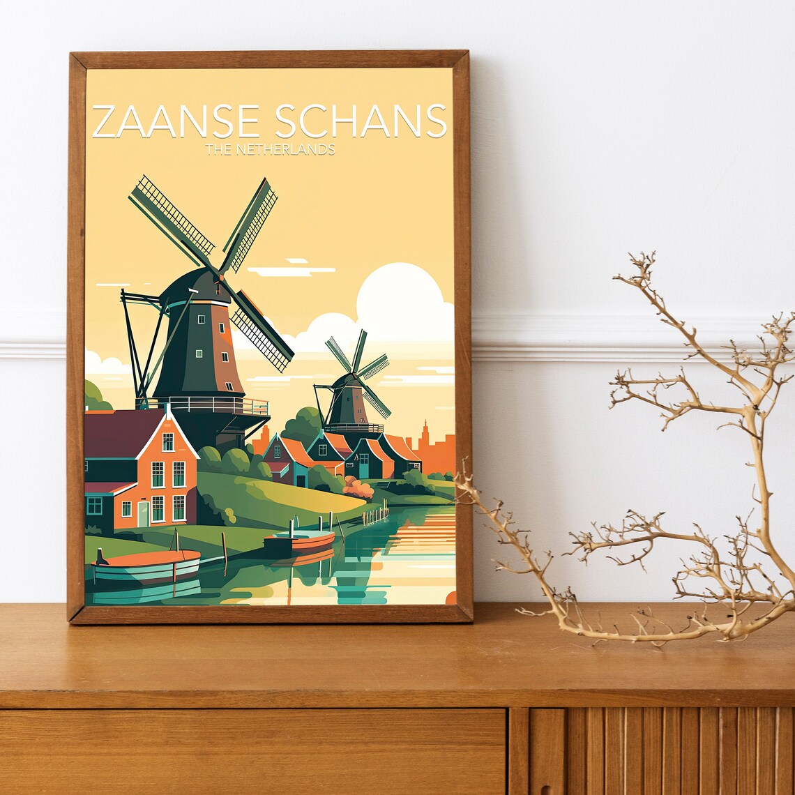 Zaanse Schans Windmills Netherlands Village Vintage Travel Art Poster - Image 3