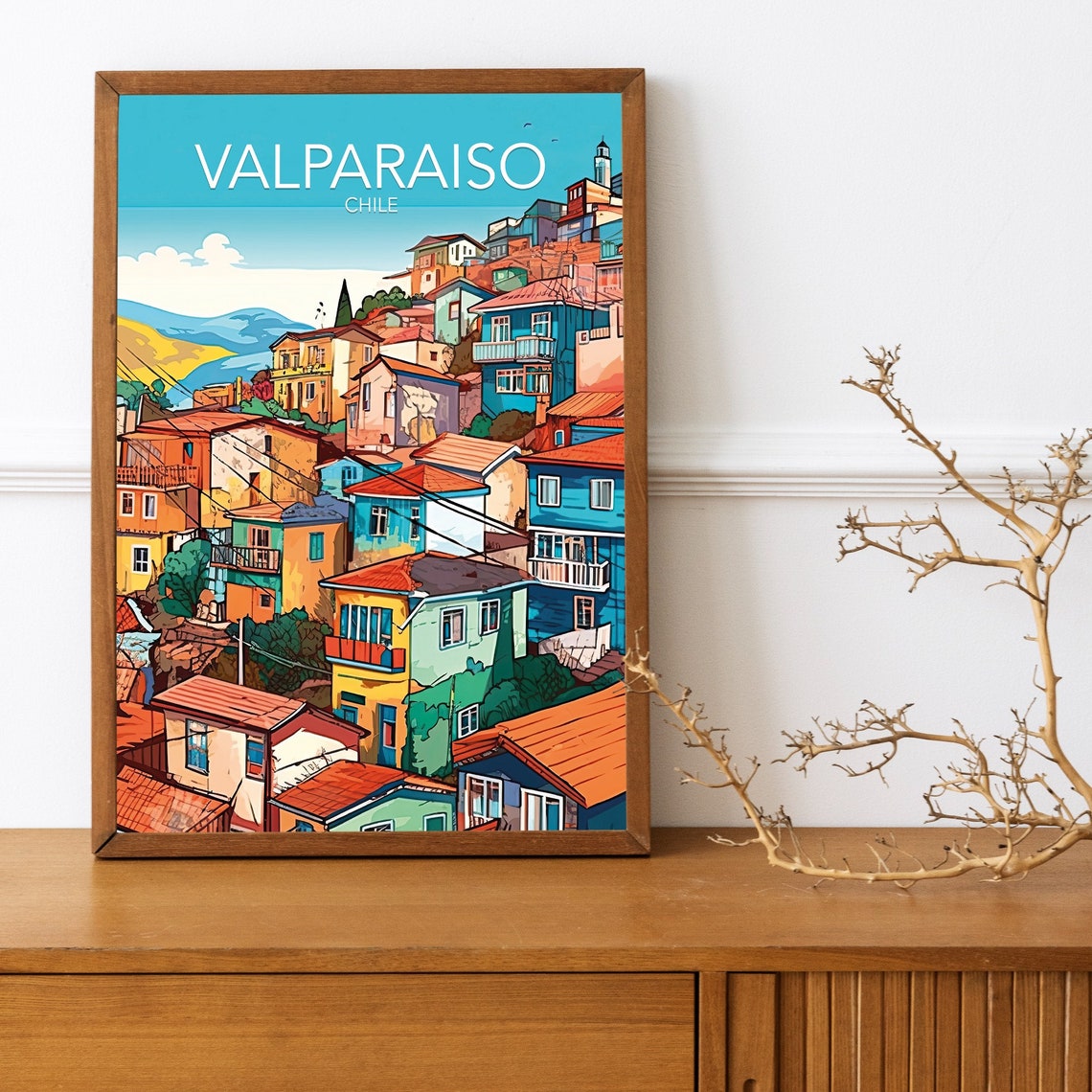 Valparaiso Chile Colorful Hillside Houses Modern Travel Poster