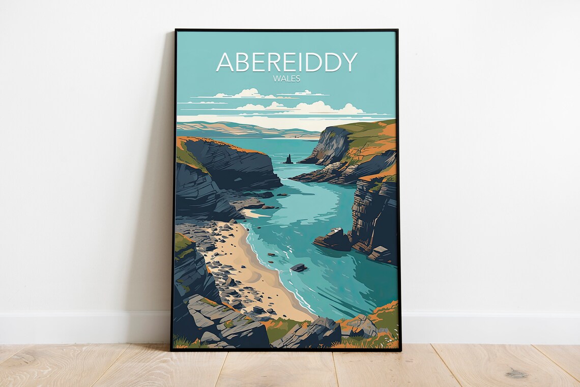 Abereiddy Wales Coastal Cliffs Cove Turquoise Sea Art Poster - Image 3