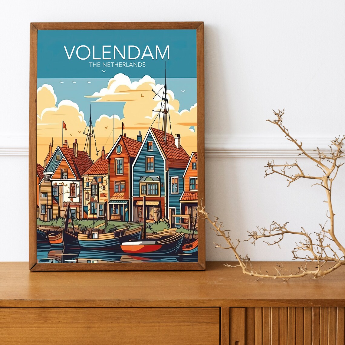 Volendam Netherlands Harbor Houses Boats Vintage Travel Art Poster - Image 3