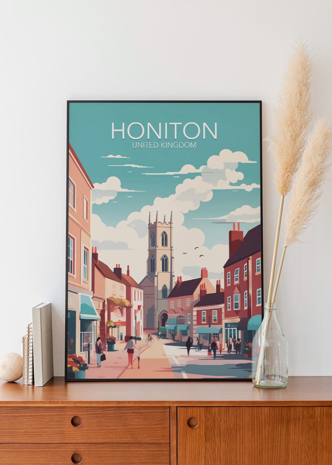 Honiton England Historic Market Town Church Street Travel Poster - Image 2