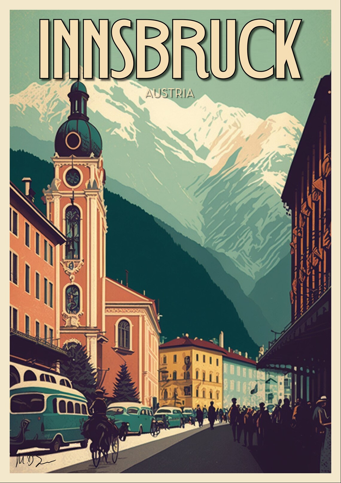 Innsbruck Austria Alpine Mountains Old Town Vintage Travel Poster - Image 2