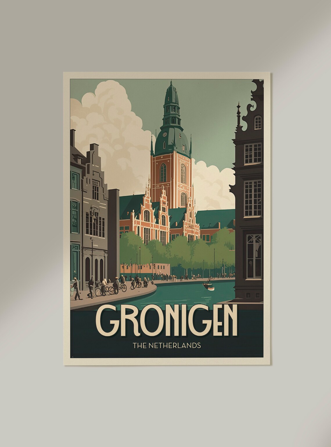 Groningen Netherlands Canal Church Tower Vintage Travel Poster - Image 2