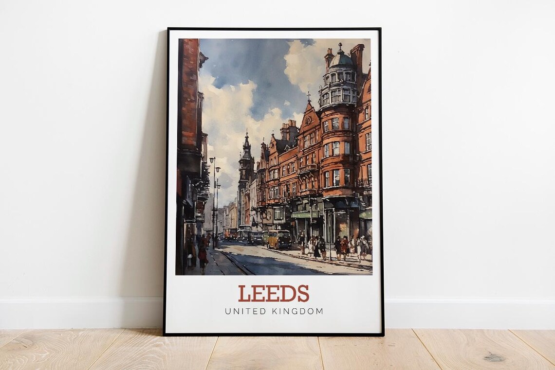 Leeds England Historic Brick Street Watercolor United Kingdom Poster