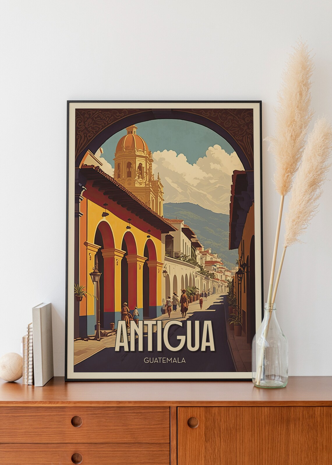 Antigua Guatemala Colonial Sunny Arch Church Street Vintage Poster - Image 3
