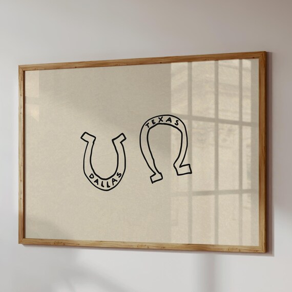 Dallas Texas Print Horseshoe Poster Trendy Western Wall Art Horizontal Digital Download