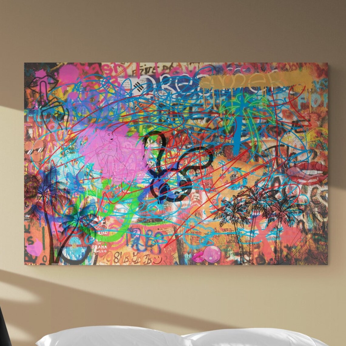 Colorful Graffiti Palm Trees Urban Street Art Pop Style Poster
