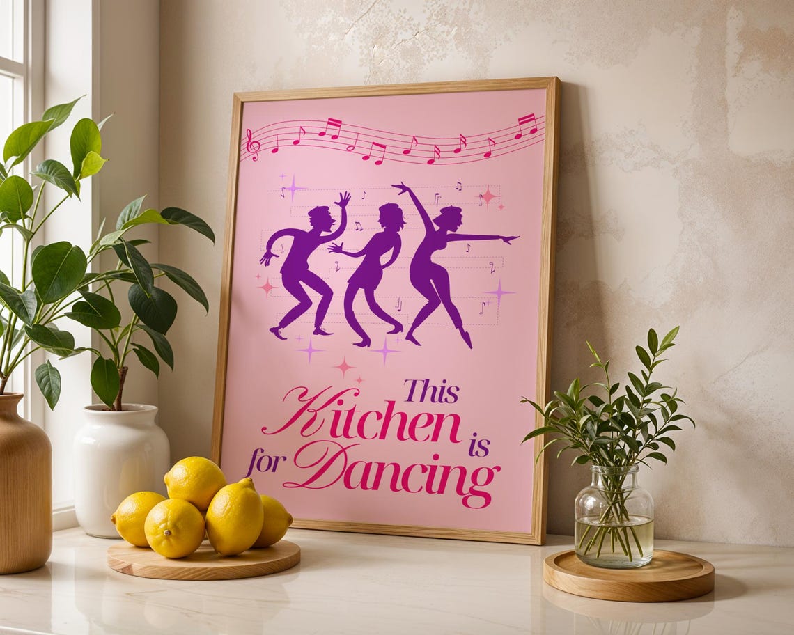 This Kitchen Is for Dancing Poster Pink Retro Music Kitchen Decor Art - Image 2