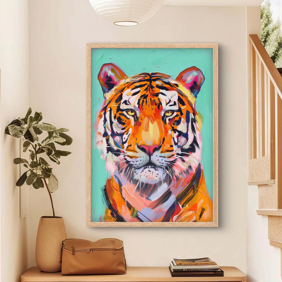 Vibrant Tiger Portrait Poster Colorful Pop Art Style Wildlife Painting