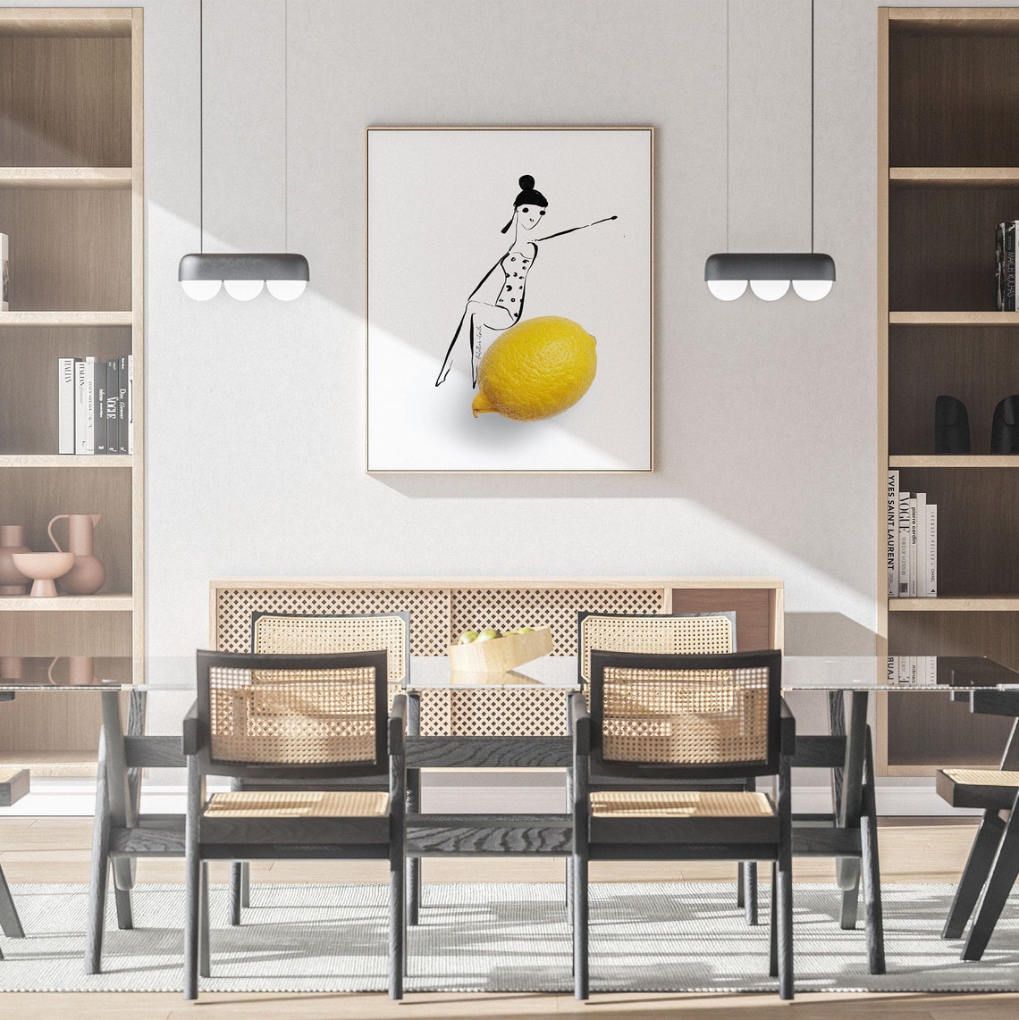 Lemon Girl Polka Dot Swimsuit Fashion Line Art Illustration Poster - Image 2