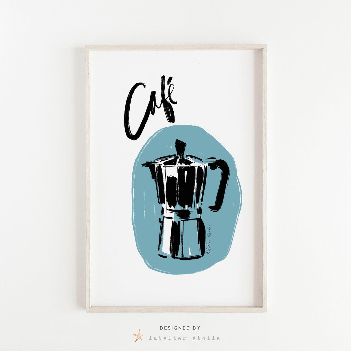Cafe Moka Pot Espresso Maker Blue Circle Coffee Kitchen Poster - Image 3